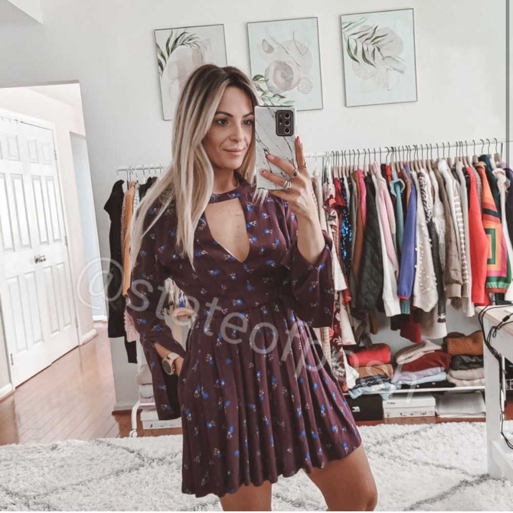 Free people purple floral pleated mini dress